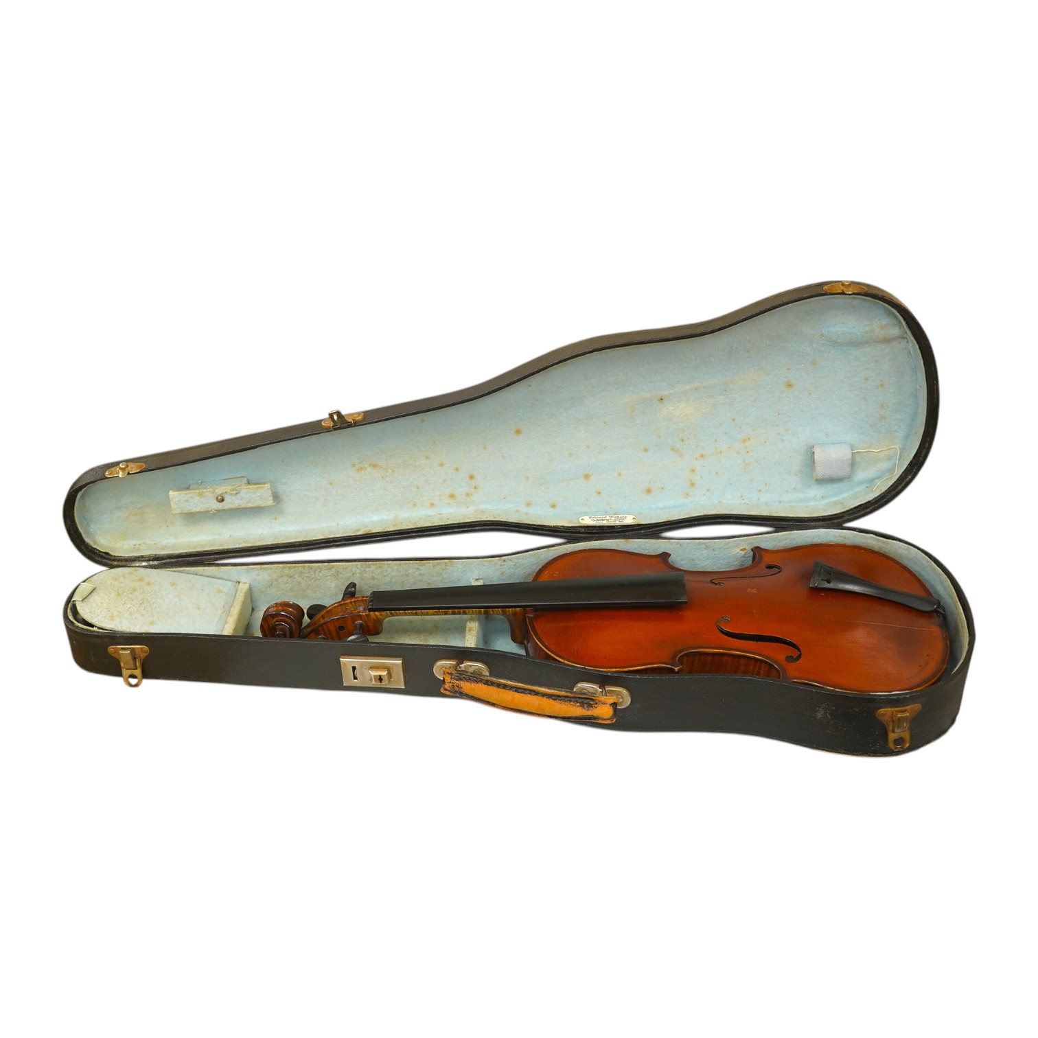 A late 19th century French Chipot-Vuillaume violin, with Edward Withers case, back measures 36cm.